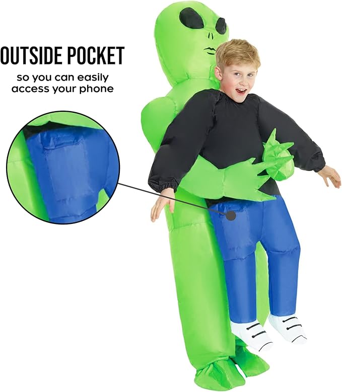 Kids Inflatable Alien Abduction Costume – Hilarious Blow-Up Halloween Outfit with Built-In Fan
